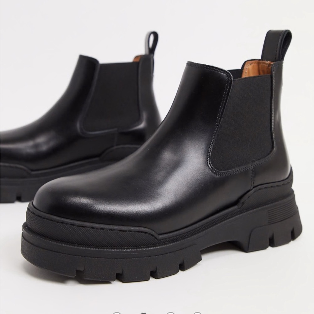 & Other Stories Black Leather Ankle Boots 36